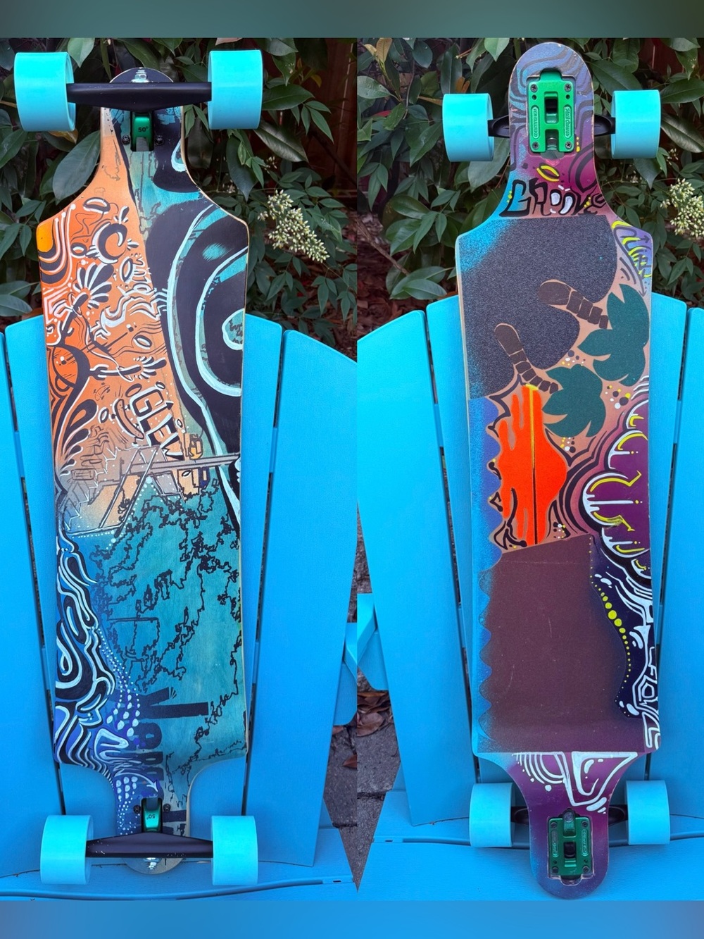 Custom Drop Down Complete Longboard Skateboard 10” x 43” Orangatang 80mm Wheels